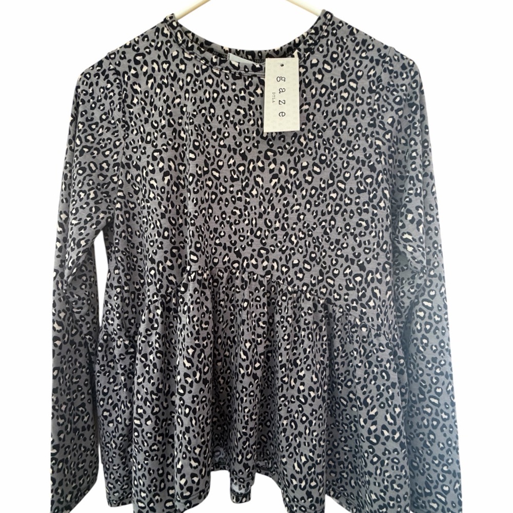 Rave Black and Gray Leopard Long Sleeve Top